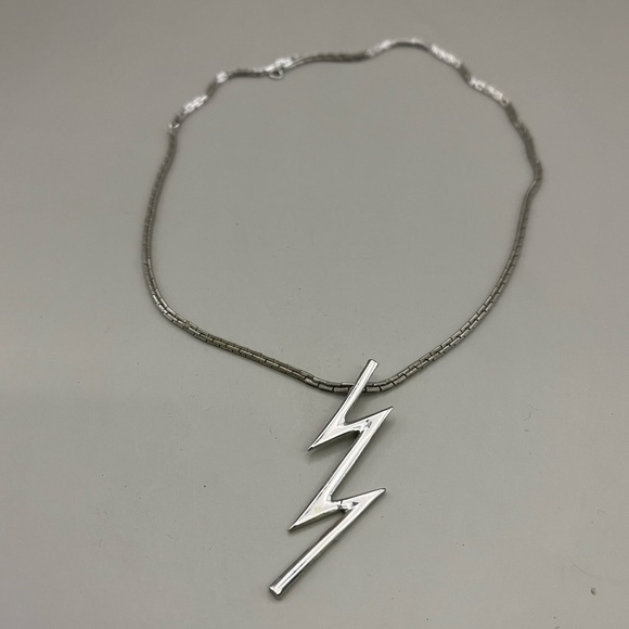 Sarah Coventry Jewelry - Striking Silver Lightning Bolt Necklace with Snake Chain